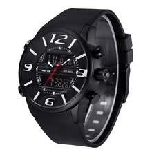 Caliente! 2015 WEIDE WH-3402 hombres de lujo de la PU correa de caucho LCD luz trasera ejército militar Diver Sport reloj – negro + blanco