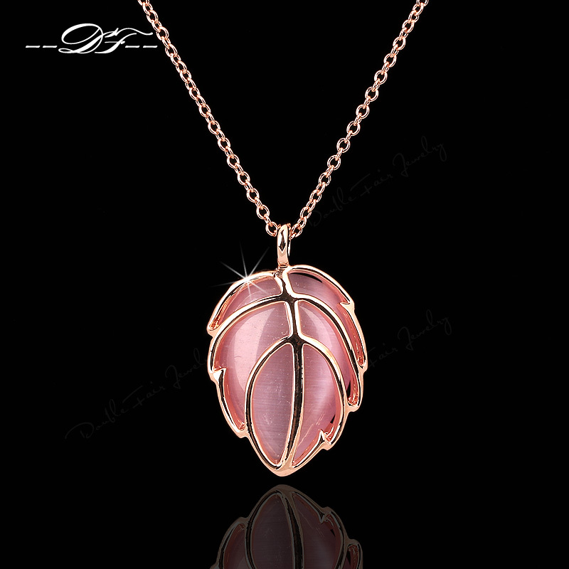 Leaf Designer Semi Precious Opal Stone Charm Party Necklace pendants 18K Rose Gold Plated Wedding Jewelry