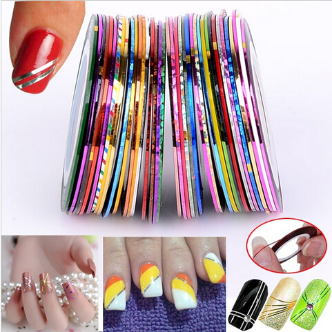38Pcs Set Mixed Colors Rolls Striping Tape Line Nail Art Templates Decoration Nail Stickers Tools Glitter