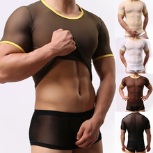 Men’s Underwear Home Furnishing Transparent Gauze Wearing Short Sleeved T-shirt MXDX (not Include Boxers)