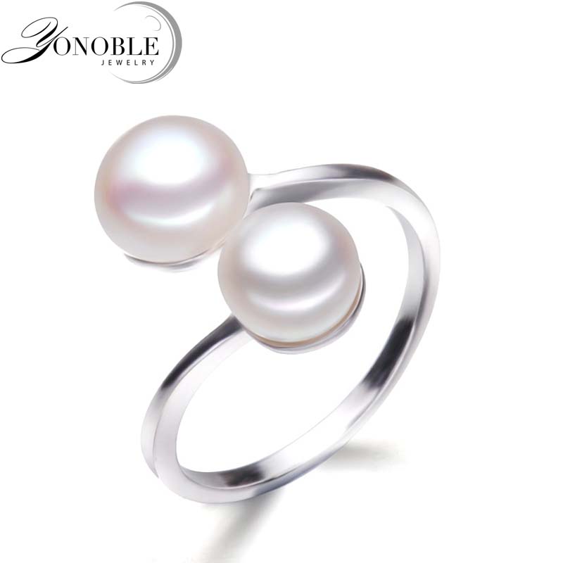 Natural pearl rings cultured double pearl rings silver 925 for women adjustable ring with pearl good quality birthday gift