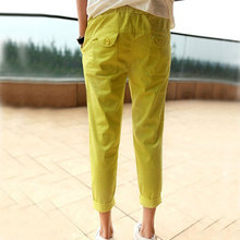 2015 Plus Size Ladies Casual Pencil Four Color Capris Pants Cozy Cotton Women Trouses Elastic Waist
