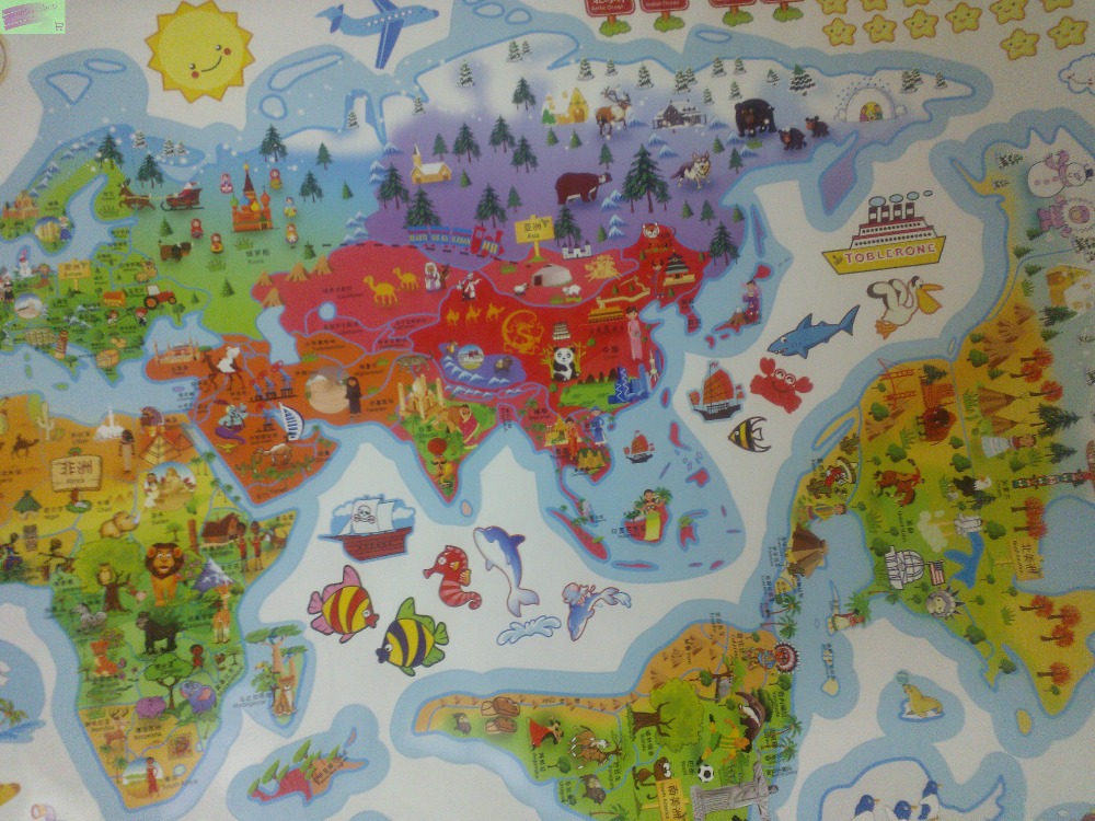 large cartoon world map wall stickers for kids room children wallpaper decoration removable wallpaper for kids bedroom