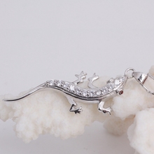 Fashion CZ Micro Pave Cute Gecko Long Silver Jewlery Pendant Necklace for Women Love Gifts Party