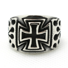 Mens Boys 316L Punk Gothic Stainless Steel Hollow Out Cross Flaming Biker Silver Ring