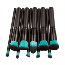 1 Set 10 Pcs New Arrival Make Up Brush Blue Synthetic Hair Black Wooden Cosmetics Tools