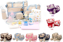 Baby Care 2016 Fashion 5Pcs/set Diaper Bag Mummy Bag Mother Bag For Baby High Quality Baby Changing Bags 7 Colors