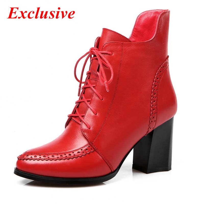 Thick with stylish ankle boots 2015 Latest autumn winter wild section Femininity shoes Comfort Leisure Black Red Woman Boots