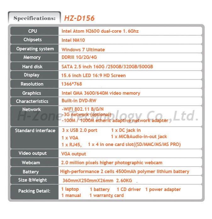 HZ-D156 specifications