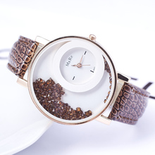 Moving Beads Crystal Quartz watch 2015 New Fashion Luxury Casual Watch Women Dress Watch PU Leather