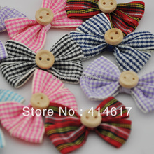 50pcs tartan plaid Gingham Ribbon Bows Flower Appliques Lots Upick A067-1