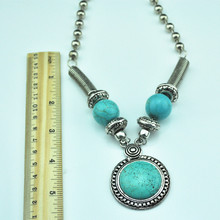N35 Green Turquoise Stone Natural Stone Necklace Pendant Jewlery Women Vintage Look Tibet Alloy free shipping