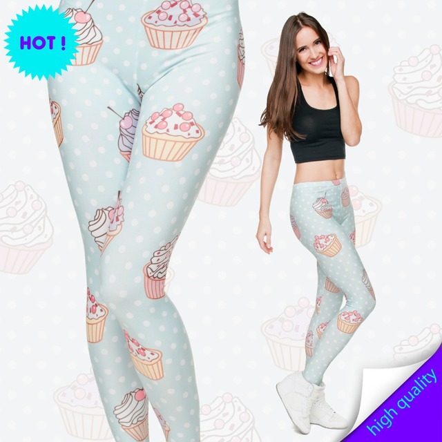 Mix City 3D Печати Muffin Джерси Леггинсы Мода Повседневная Женщины/девушка Леггинсы Розовый Фитнес Legging Брюки Высокой Упругой Верхней качество