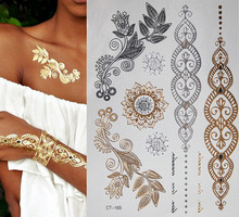 2015 new metallic gold and silver temporary Flash henna tattoos sex product sticker metal jewelry Tatouage