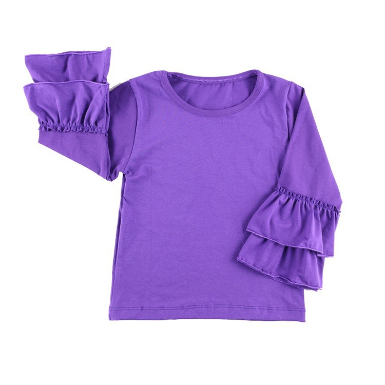 Winniefashions! Cotton solid color long sleeve ruffle top,Girl long ruffle sleeve T-shirt Children kid ruffle tops free shipping