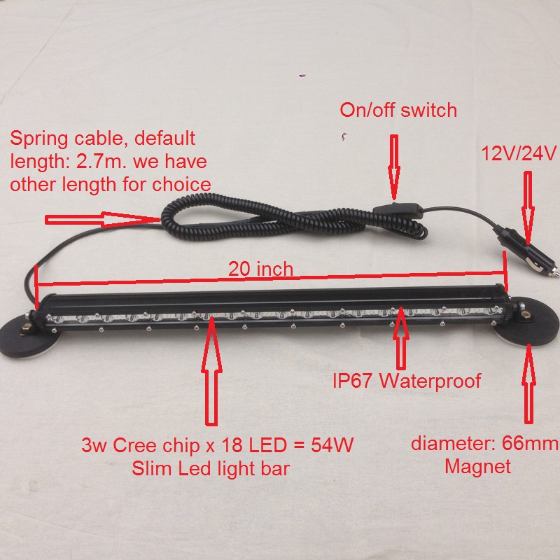 54w led offroad light bar 12v24v Cigarette lighter plug on/off Car Truck Spot/Flood Led