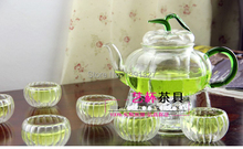 Pumpkin shaped Glass Teapot Tea Set Manually Blow molded Warmer 6 Double Wall Cups 10 Candles
