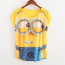 New Casual Tops Women 2016 Summer Style Round Neck Cute Minions Print T Shirt Fashion Short Sleeve Casual T-Shirt Women
