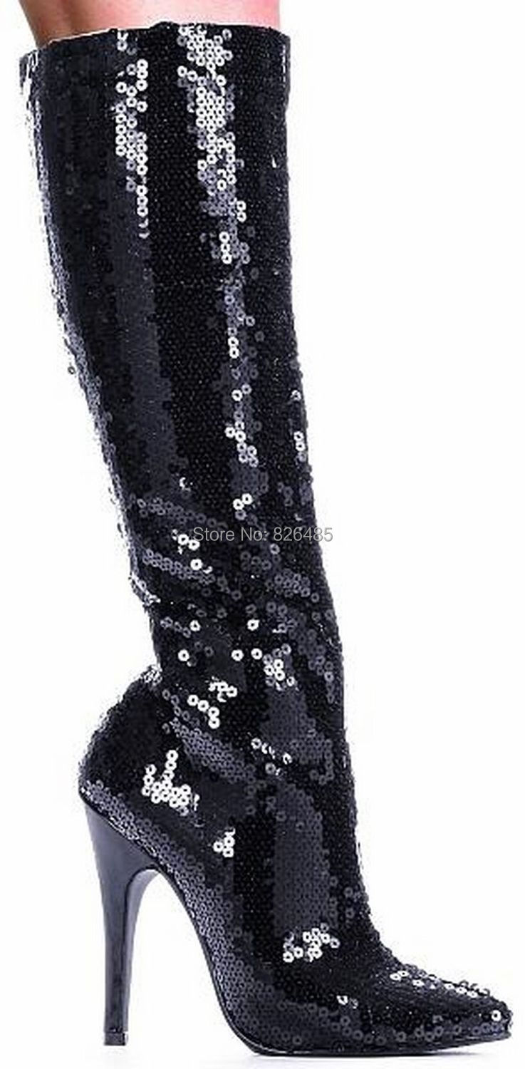 aliexpress buy 12cm high heels black glitter boots knee high motorcycle boots aliexpress buy 12cm high heels black glitter boots knee high motorcycle boots