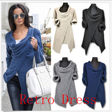 Women Irregular Long Sleeve Knitted Cardigan Sweater Poncho Outwear Jacket Coat Free Shipping