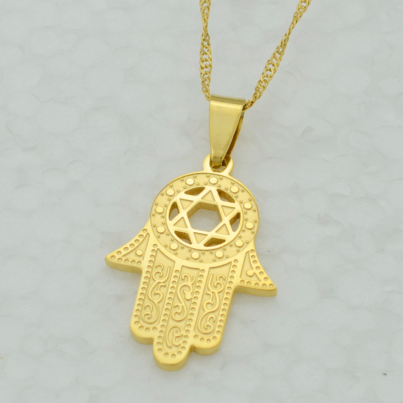 Hexagram Hamsa Hand Pendant Necklace Women Magen David Pendant Chain Gold Plated Jewelry Islam Arabic Jewish