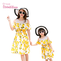 Summer Mother Daughter Matching Dresses Outfits Lemon Floral Strapless Sweet Seaside Beach Dress mutter tochter kleidung