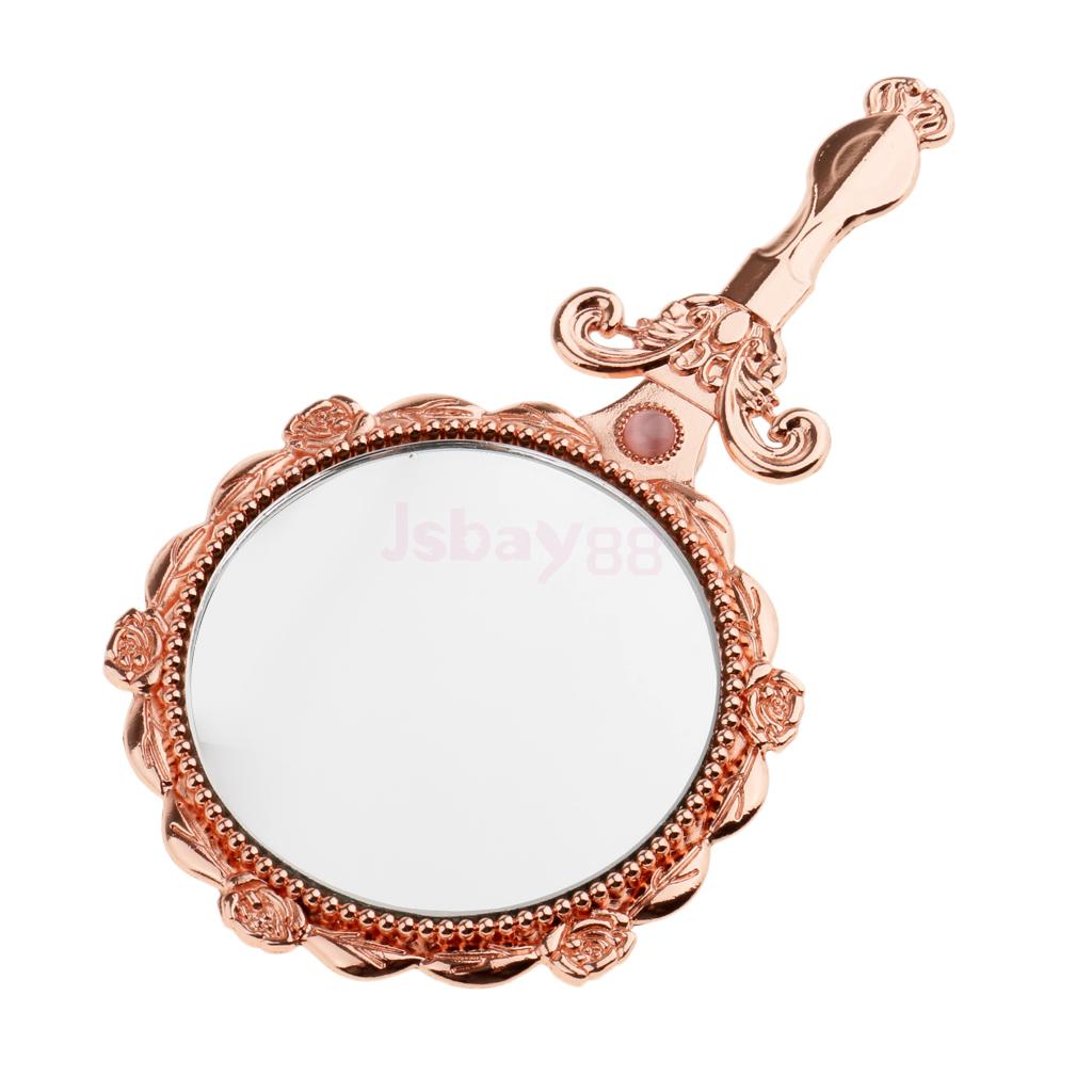 Mini Vintage Antique Style Handheld Cosmetic Folding Makeup Mirror Rose Gold Round