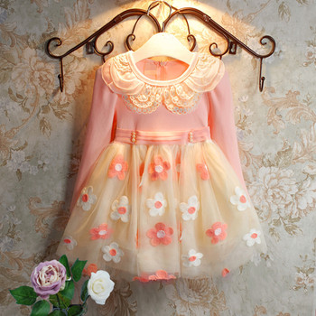 Мода 2015 платье девушки осенью 3 - 9 возраст цветочные новорожденных девочек одеваться vestidos menina бесплатная доставка розничная розовый