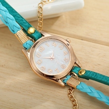 2015 FAshion Vintage Women Dress Watch Ladies Girls Women Leather Bracelet Wristwatch Weave Wrap Rivet Watch