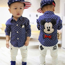 2015 autumn new brand children’s clothing kids boys shirts long sleeve with collar lovely cartoon mickey polka dot shirts bebes