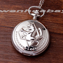 Shiny Full Metal Alchemist Dull Polish Silver Pocket Watch Necklace Chain Men’s Quartz Watch Stainless steel Women Gifts