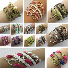Fashion jewelry leather Double infinite multilayer bracelet factory price wholesales