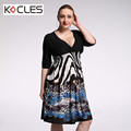 Plus Size 6 7XL Summer Autumn Women Bohemian Sexy Elegant Midi Tunic Leopard Print Patchwork V