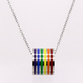 High Quality Luxury Stainless Steel Rainbow Circle Pendant Charms Cylinder Design Female Luxury Brand Chain Necklace