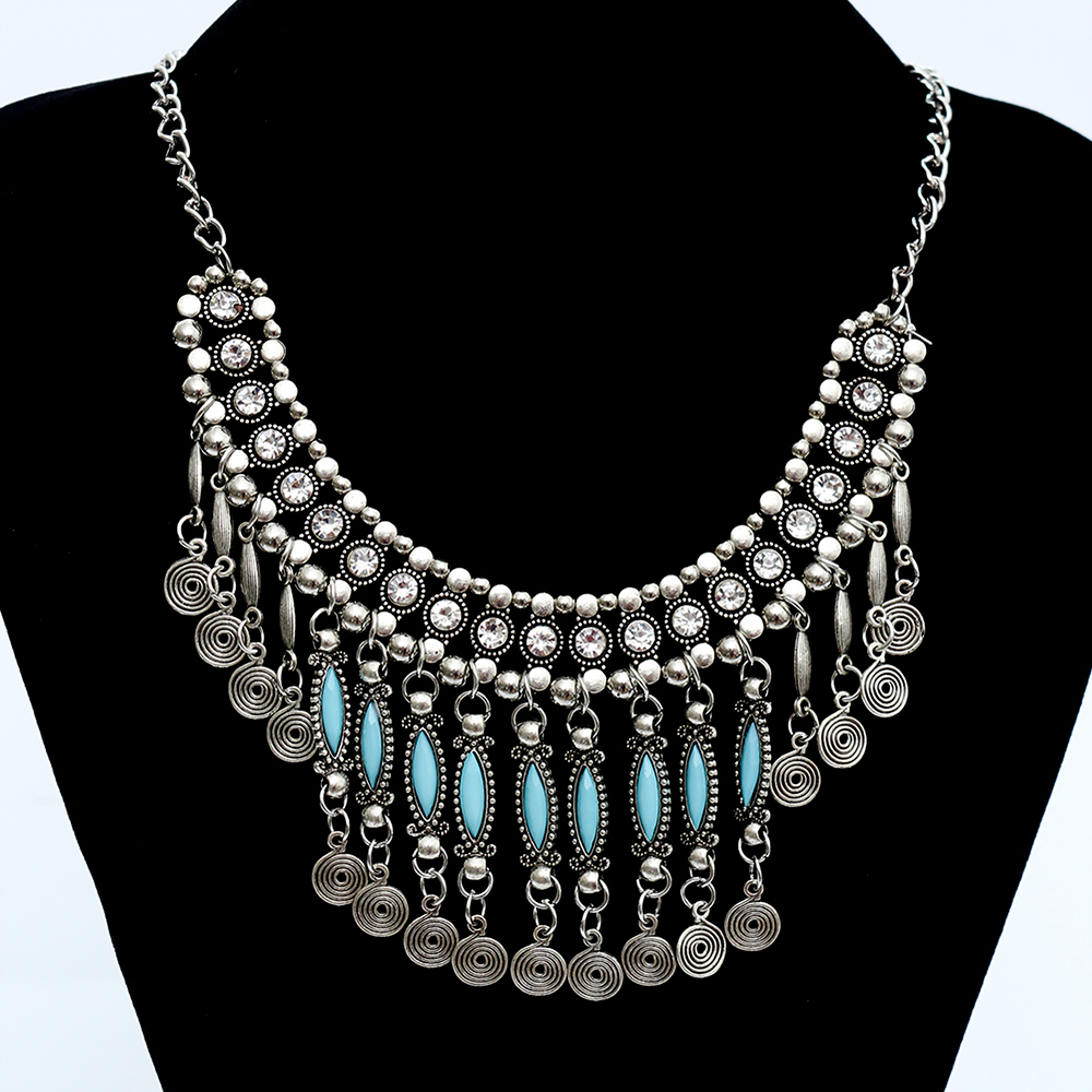 2015 new fine jewelry fashion flower long Imitation rhinestone necklace tassel vintage ethnic bohemia silver necklace