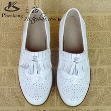 2016 Genuine leather big woman size 11 designer vintage flat shoes round toe handmade white oxford shoes for women fur