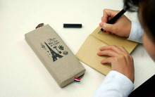 Retro Canvas Paris Pencil Pen Case Cosmetic Makeup Coin Pouch Zipper Bag Purse
