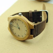 MEN’S Bamboo Wooden Watches With Genuine Cowhide Leather Band Japan Quartz Movement 2035 Wood Wristwatch