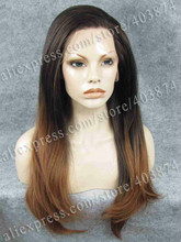 N2 PT2 30 Ombre Brown and Honey Blonde Color Long Silky Straight Texture Synthetic Lace Front