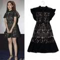 2016 New Summer Dress Fashion Women Turn down Collar Hollow Out Lace Crochet Floral Black Bodycon
