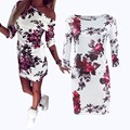 2016 Summer Fashion Casual Women Dress Half Sleeve Asymmetrical O neck Dress Flower Printed Sheath Bodycon