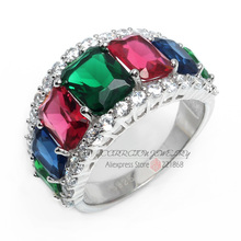 Party Ornate Emerald Ruby Sapphire Colorful Topaz Crystal CZ Diamond 925 Sterling Silver Cocktail Ring