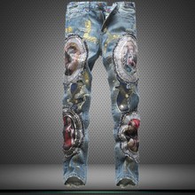 Hot Sale Ripped Jeans Men 2016 Designer Biker Jeans High Quality Luxury Embroidery Denim Overalls Skinny Pants Brand Clothing