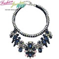 Luxury Vintage Rainbow Flower Big Shourouk Chunky Statement Collar Choker Necklace Fashion BluePendant Jewelry For