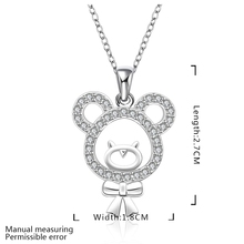 Fresh design bear cute pendant necklace sterling 925 silver necklace inlaid stones crystal jewlery promotion price