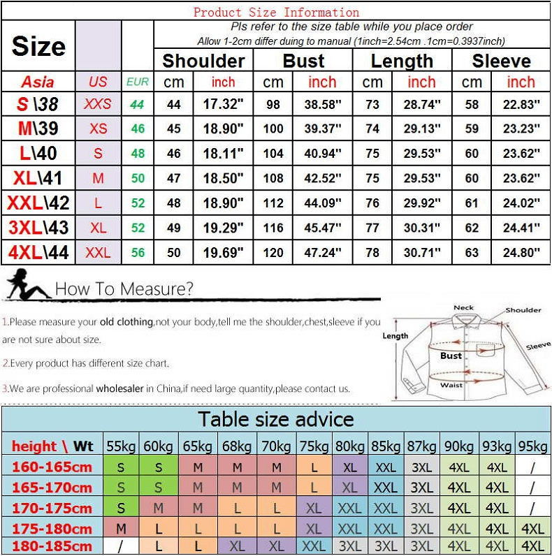 Size Chart For Mens Shirts