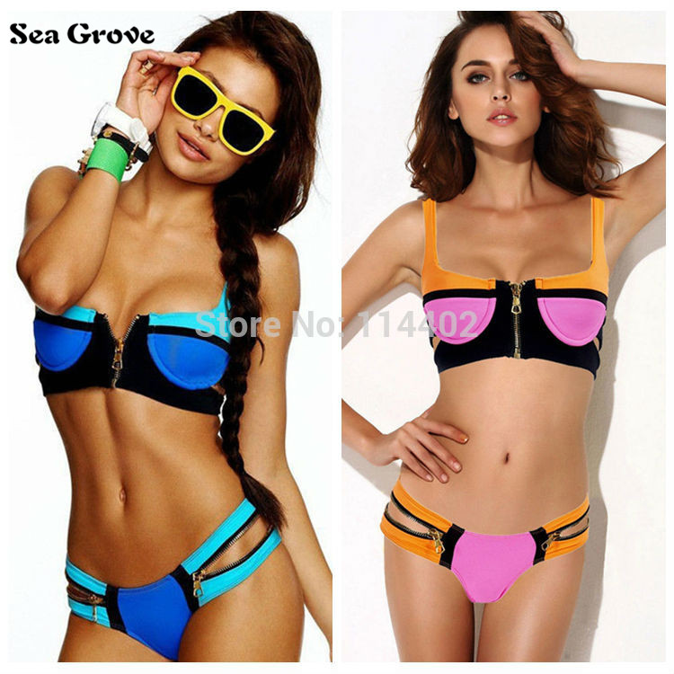 Buy Women S Popular Swimwears 2016 Sexy Neoprene Bikinis Woman Zipper Swimsuit