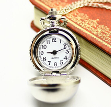 Joker clamshell Small white steel ball retro fashion necklace sweater chain quartz pocket watch XH002
