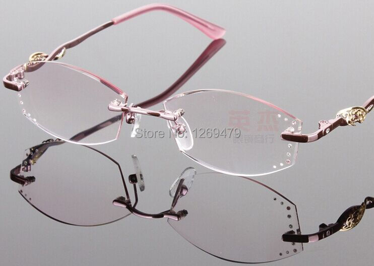 Free Shipping 2015 New Fashion women's Rimless Reading myopic Glasses Pink Frame Gift  for monther +100 +150 +200 +250 +300 9006