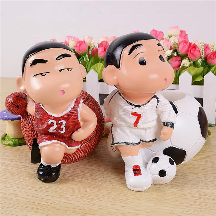 Pen Holder Cute Boy with Football Desktop School Stationery Pen Holder Home Decoration Office Desk Container 1 piece